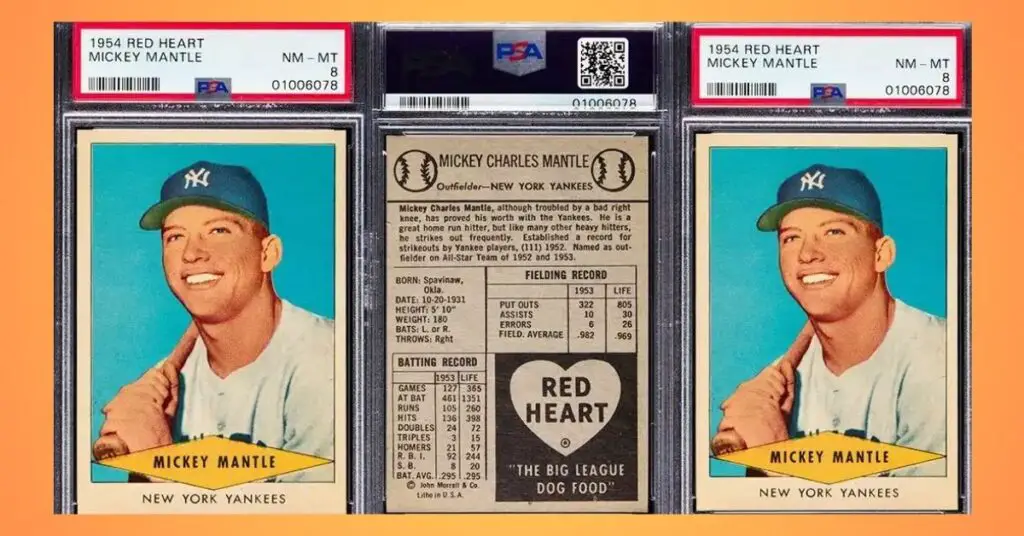 1955 Red Heart Mickey Mantle Baseball Card graded PSA 8 NM MT